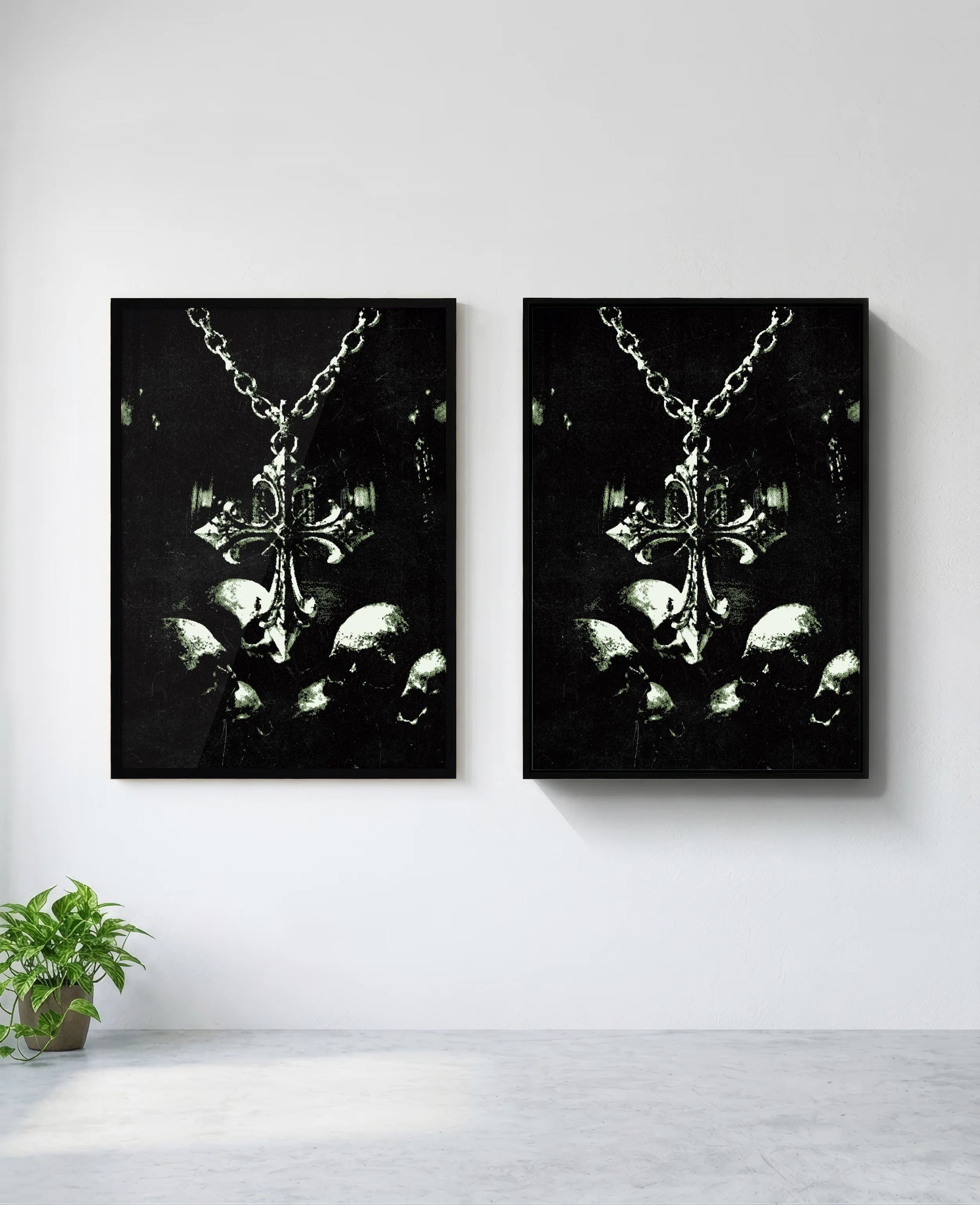 Memento Mori art print in black frame, installed on wall
