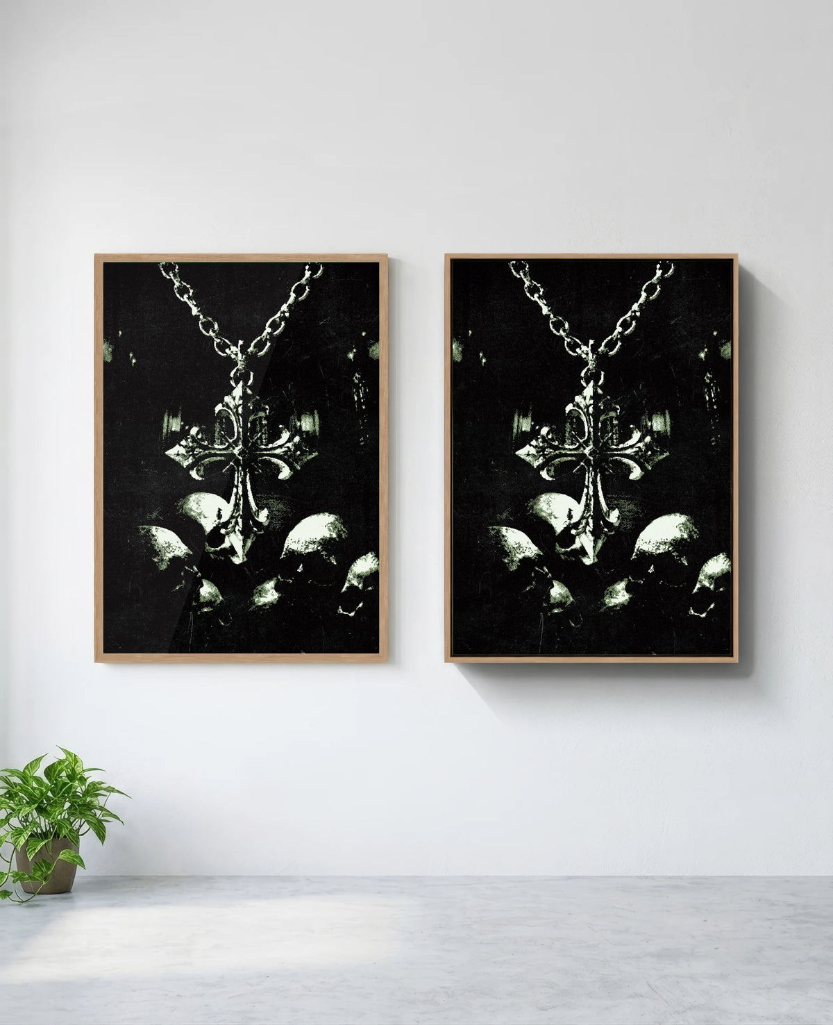 Memento Mori art print in natural-wood frame, installed on wall