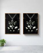 Memento Mori art print in natural-wood frame, installed on wall
