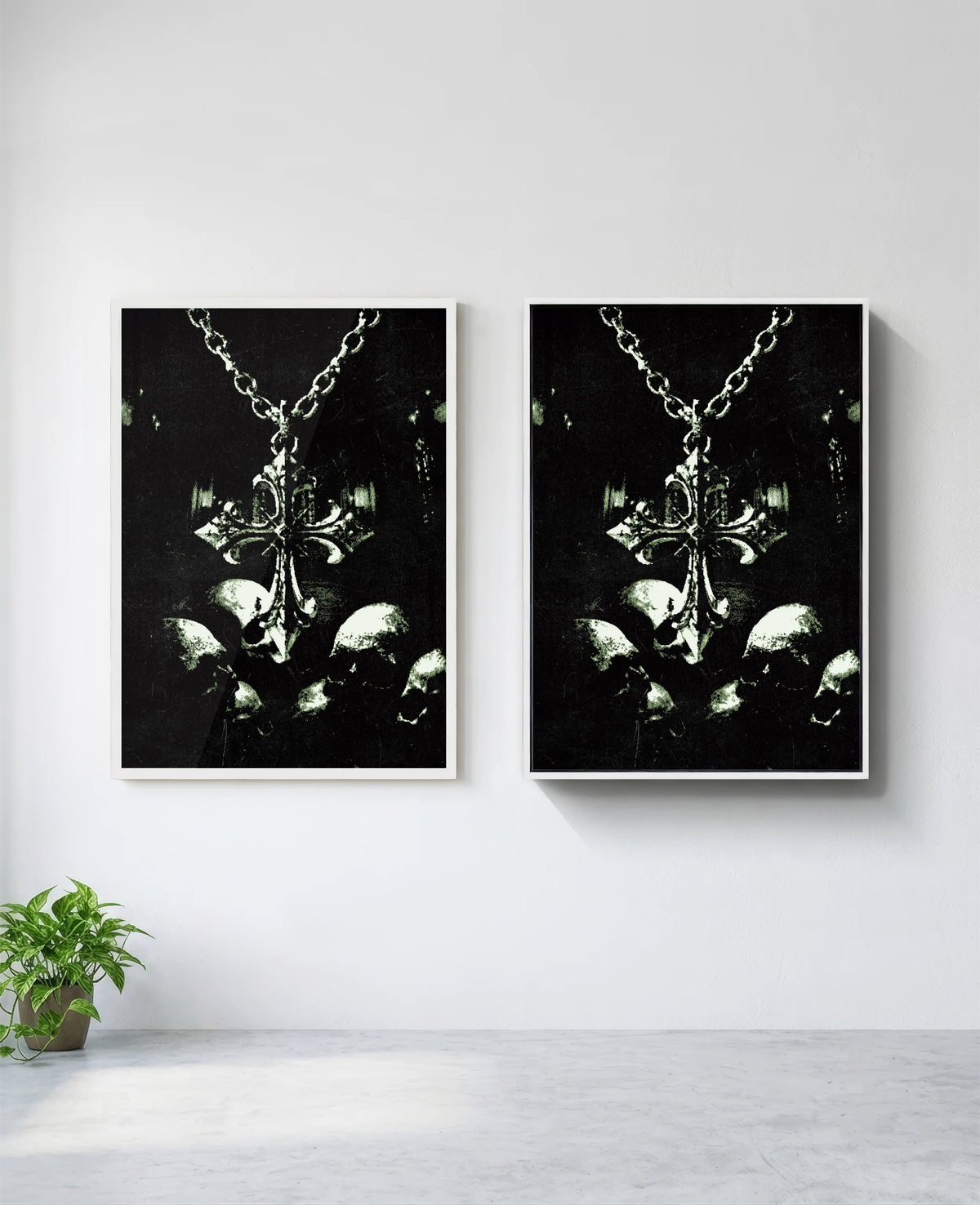 Memento Mori art print in white frame, installed on wall