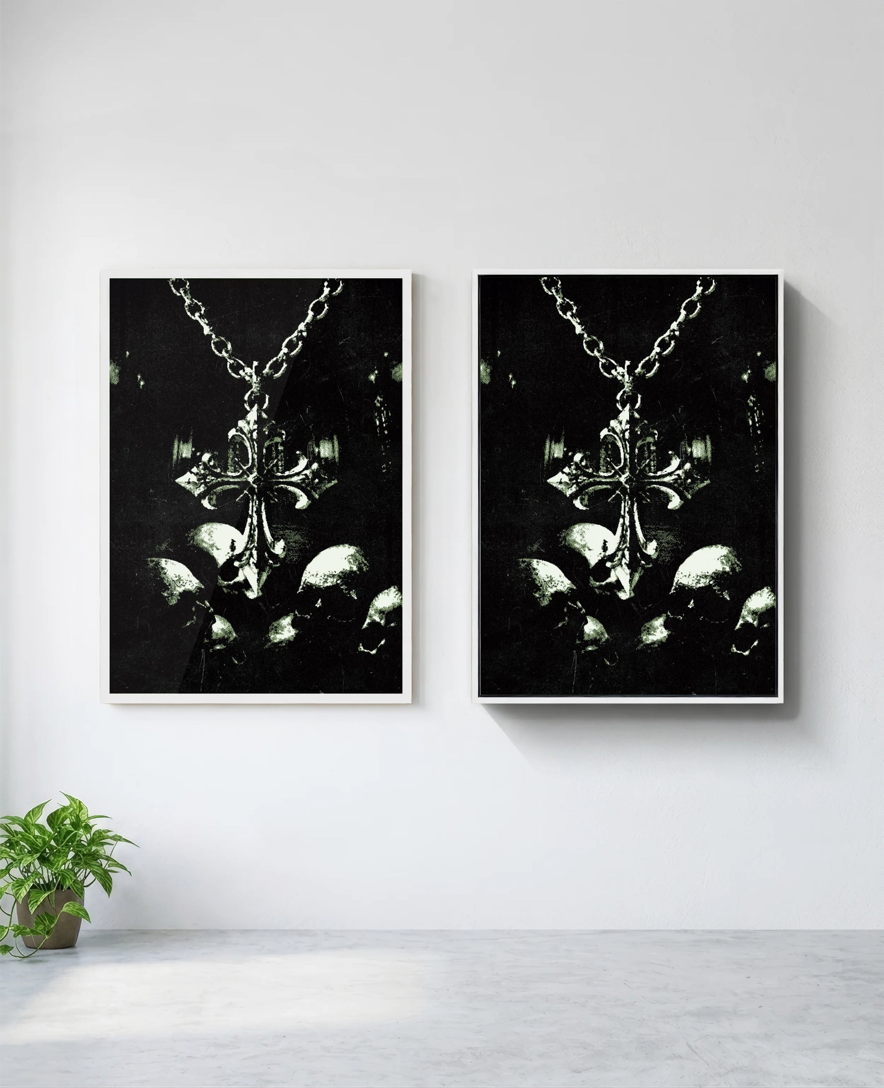 Memento Mori art print in white frame, installed on wall